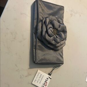 Elegant Gray Clutch with Floral Accent